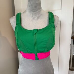 Shefit Ultimate Sports Bra Green Pink High Impact Front Zip 2Luxe